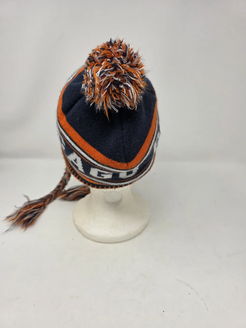 NFL Chicago Bears Youth Fleece Lined Knit Earflap Beanie Pom Hat Navy Orange